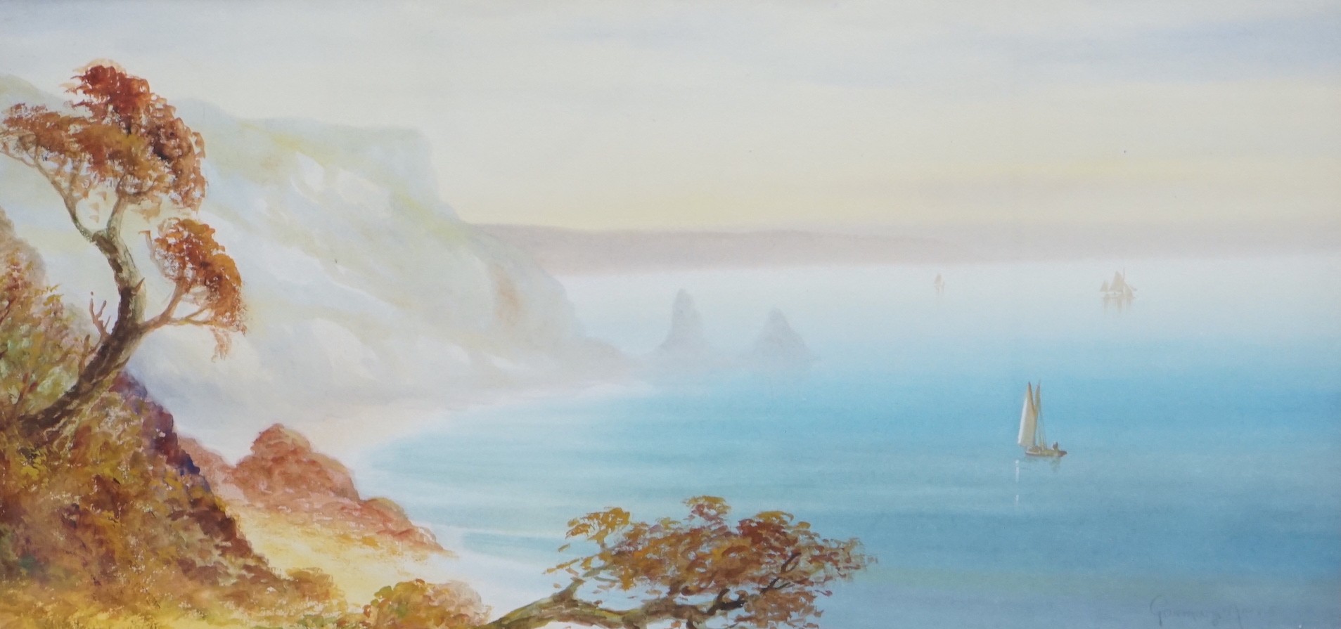 Garman Morris, watercolour, Coastal landscape, signed, 24 x 49cm